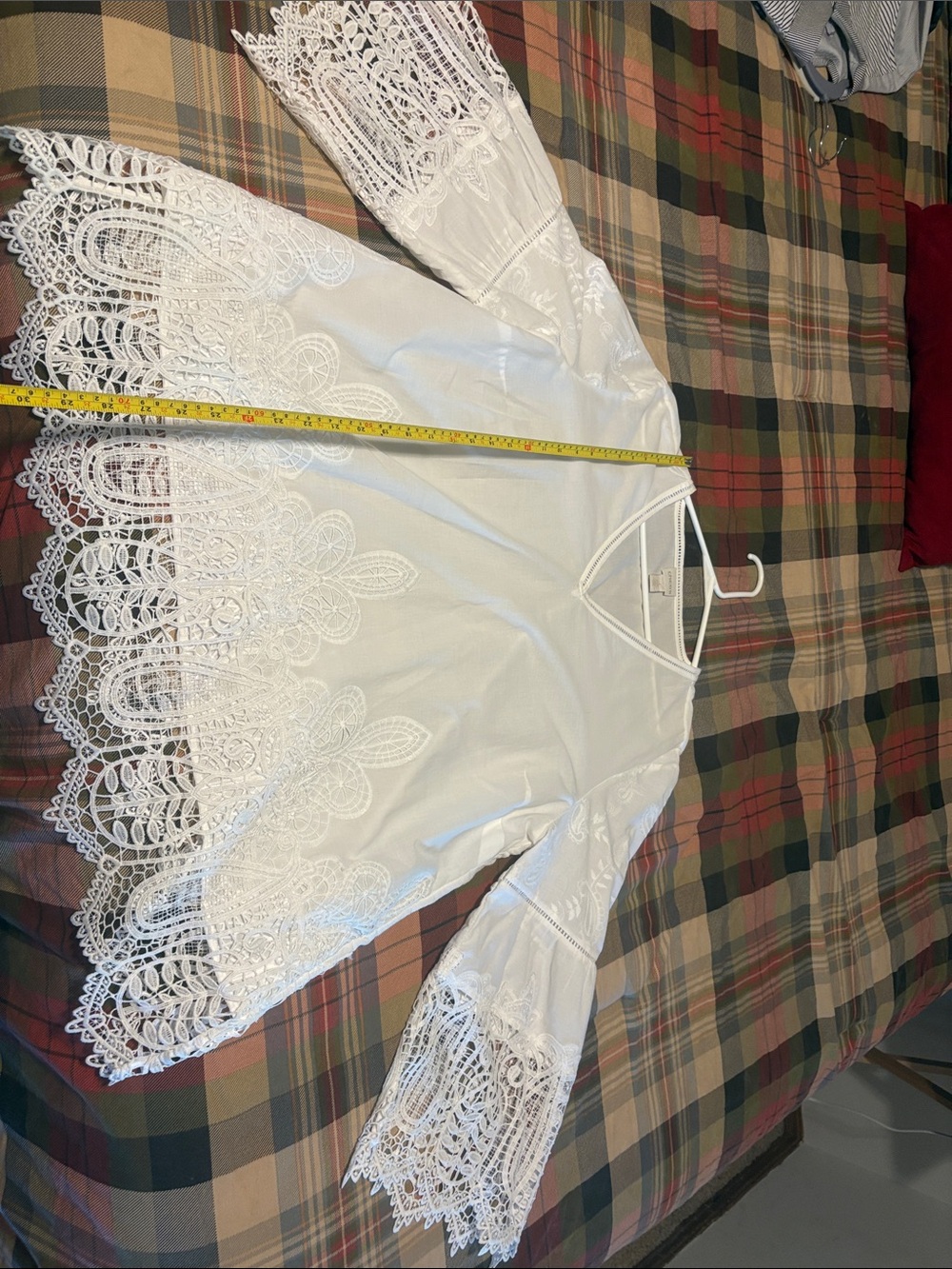 White Lace Trim V-Neck Blouse